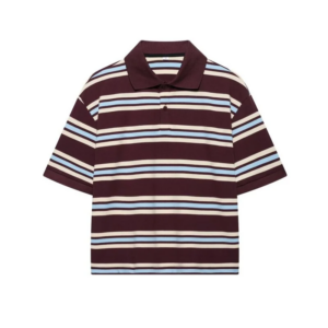 2026 Women's Preppy Y2K Striped Knit Polo Shirt Brown Short Sleeve Collar Back To School Slim Top