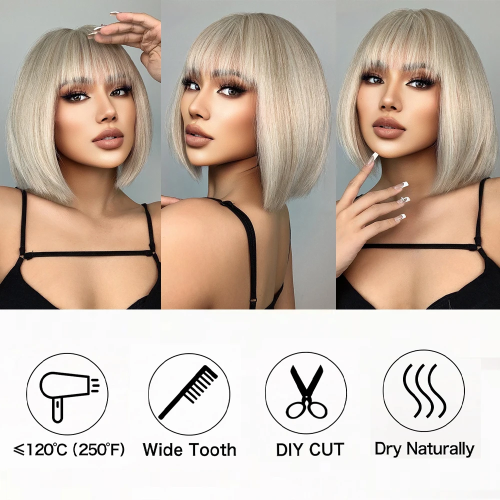 Easihair Bob-Perücke Mit Pony, Kurz Und Glatt, Hellblond-Beige, Hitzebeständig Easihair Bob-Perücke Mit Pony, Kurz Und Glatt, Hellblond-Beige, Hitzebeständig – Bild 3