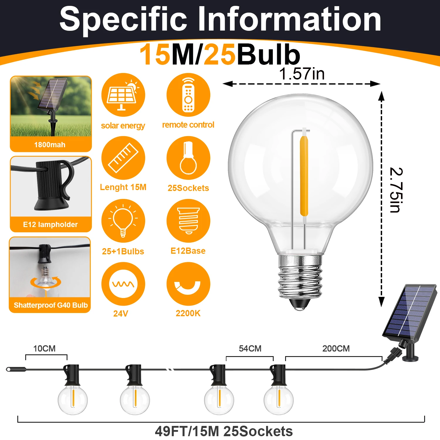 G40 Solar-LED-Kugellichterkette – bruchfest & wasserdicht für Garten & Terrasse – Bild 8