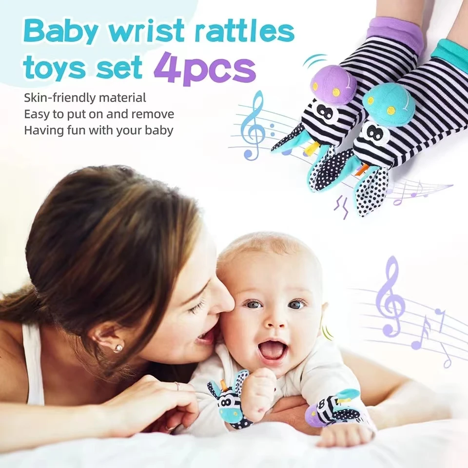 Baby-Rasselsocken und Handgelenkrasseln im niedlichen Tierdesign – Weiche Spielaccessoires für Babys von 0 bis 12 Monaten – Bild 6