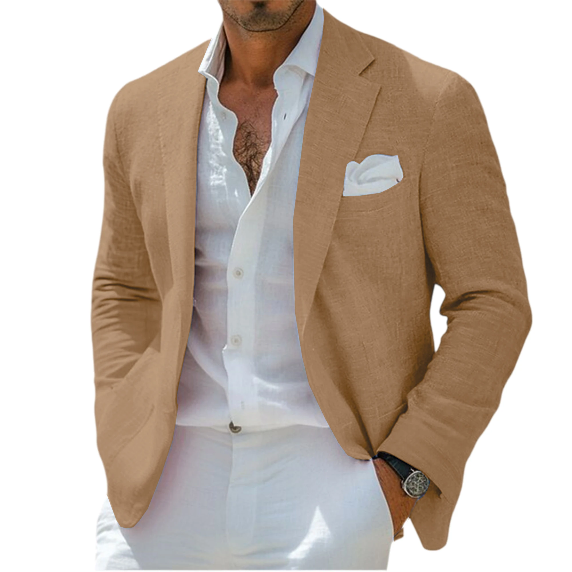 Men's Linen Blend Blazer Notched Lapel Single-Breasted Casual Business Sport Coat Slim Fit Breathable Lightweight Jacket – Bild 8