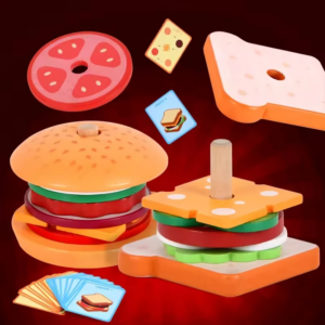 Children Pretend Play Kitchen Wooden  Toys Hamburger Sandwich Simulation Food Matching Games Montessori Educational Stacking Toy