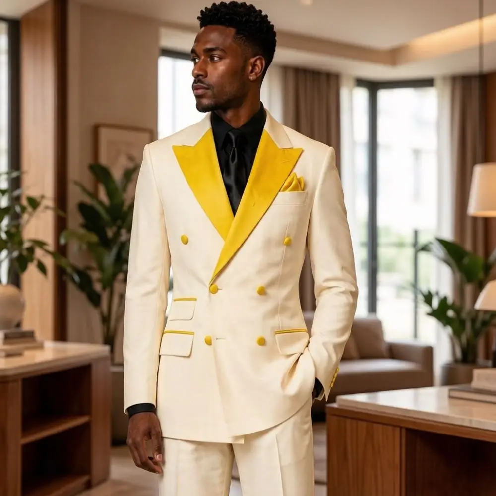 Elegant Double Breasted White Suits For Men Luxury Satin Lapel Groom 2 Pieces Mix Match Separates Hotel Wedding Banquet Style Elegant Double Breasted White Suits For Men Luxury Satin Lapel Groom 2 Pieces Mix Match Separates Hotel Wedding Banquet Style - Image 10