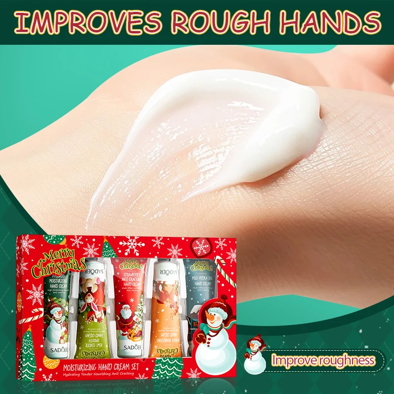 5 stücke SADOER Weihnachten Hand Creme Sets Feuchtigkeitsspendende Pflegende Bleaching Feuchtigkeitsspendende Anti-aging Hände Hautpflege Produkte - Image 4