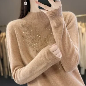 Frauen Pullover Dicke Warme Herbst Winter Mock Neck Mode Pullover Langarm Grundlegende Jumper Stricken Bodenbildung Shirt Koreanische Pullover