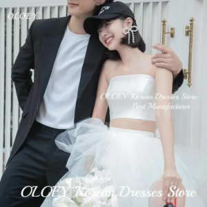 OLOEY 2025 White Ruffles Tulle Two Pieces Wedding Dresses Korea Photo shoot Tulle Princess Bridal Gowns Customized Mariage