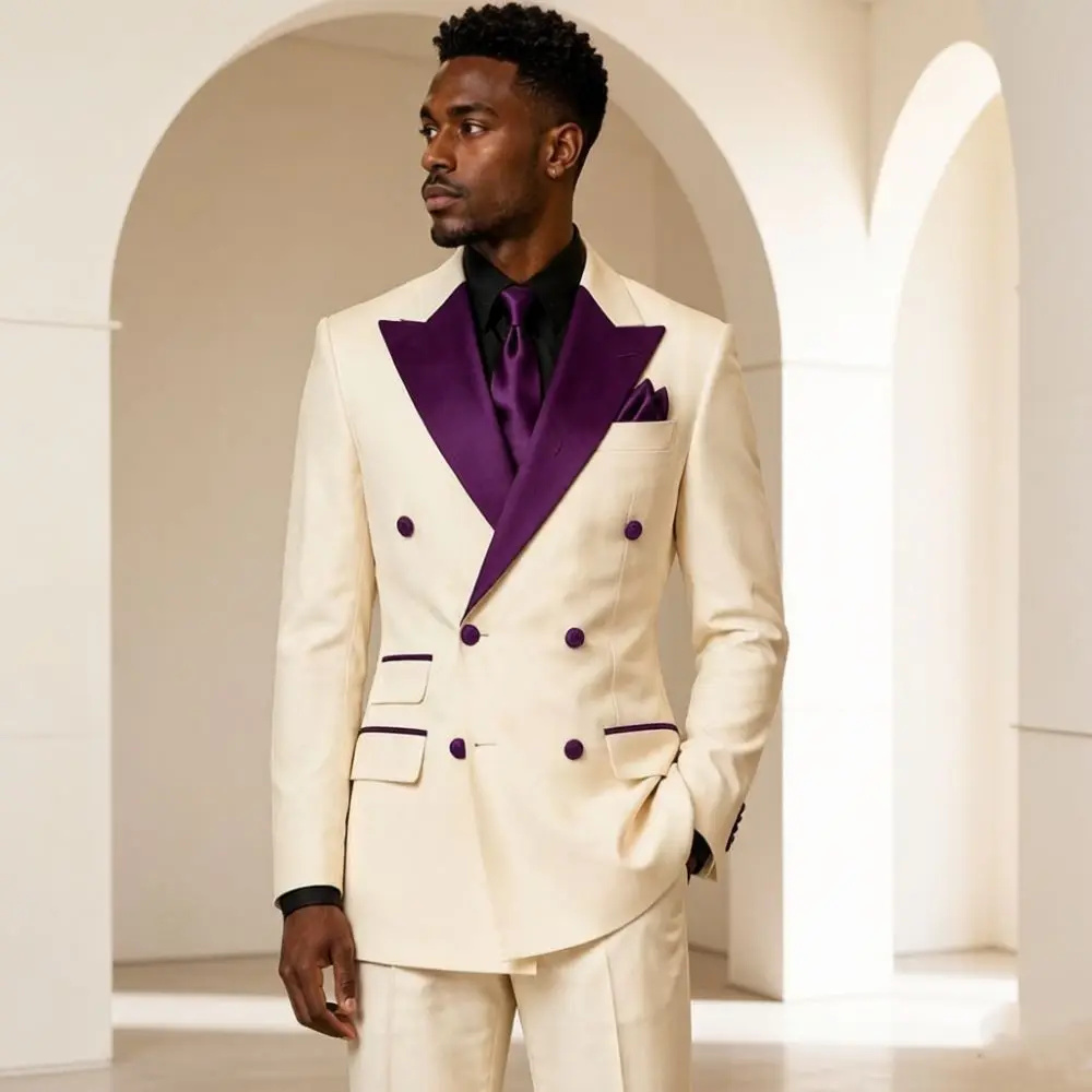 Elegant Double Breasted White Suits For Men Luxury Satin Lapel Groom 2 Pieces Mix Match Separates Hotel Wedding Banquet Style Elegant Double Breasted White Suits For Men Luxury Satin Lapel Groom 2 Pieces Mix Match Separates Hotel Wedding Banquet Style - Image 6