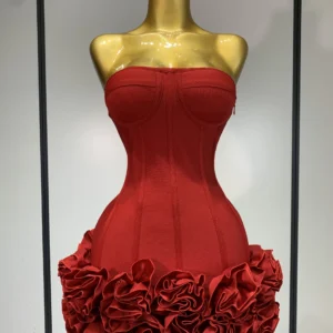 Frauen Sexy Trägerloses Rückenfreies Blumen Verziertes Mini Verbandkleid Bodycon Promi Party Cocktail Abend Party Club Kleider