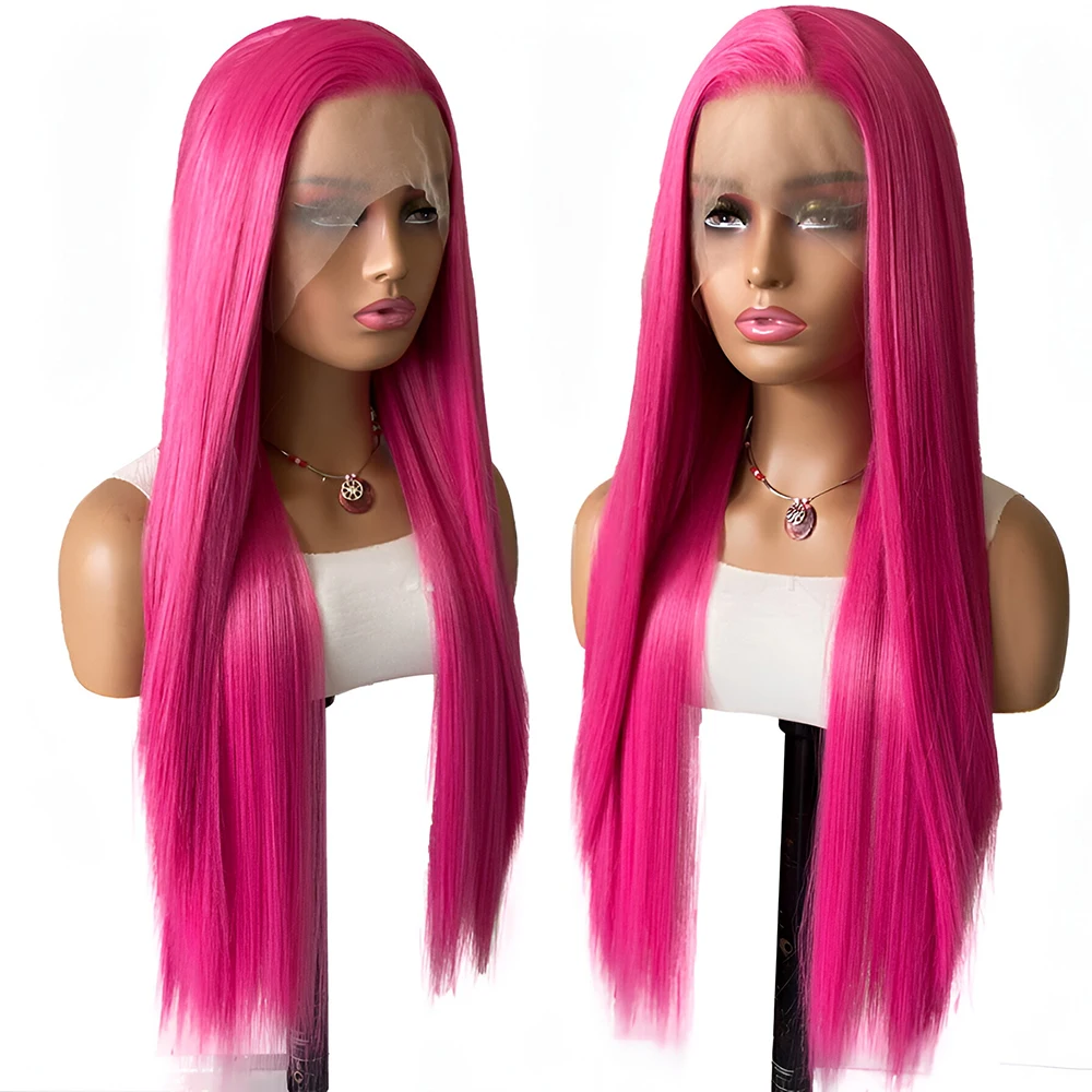 Synthetik Lace-Perücke Rosa, Glatt, Lang, Ohne Kleber, Natürlicher Haaransatz Synthetik Lace-Perücke Rosa, Glatt, Lang, Ohne Kleber, Natürlicher Haaransatz - Image 3