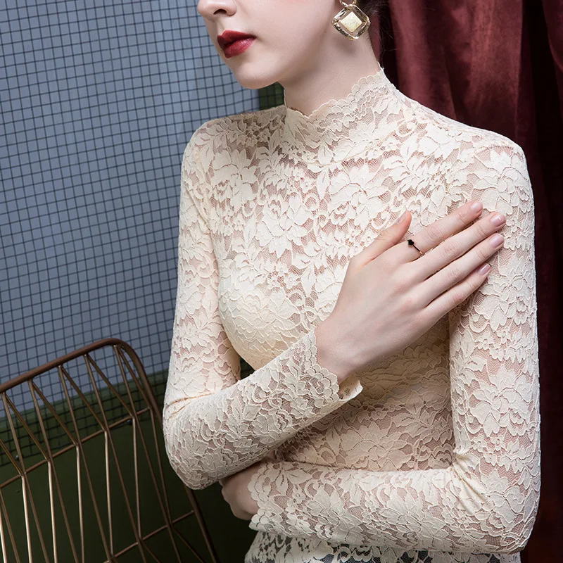 French High Neck Lace Blouse For Women, Spring And Summer Perspective Sexy Top, Winter Thick Long Sleeved Pullover Sweater French High Neck Lace Blouse For Women, Spring And Summer Perspective Sexy Top, Winter Thick Long Sleeved Pullover Sweater - Image 11