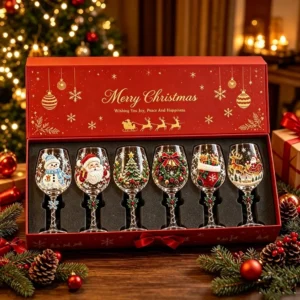 1/6 Stück Weihnachts-Glasbecher mit Santa, Schneemann, Rentier und Weihnachtsbaum, Trinkglas, festliche Weingläser, Geschenk für Freunde