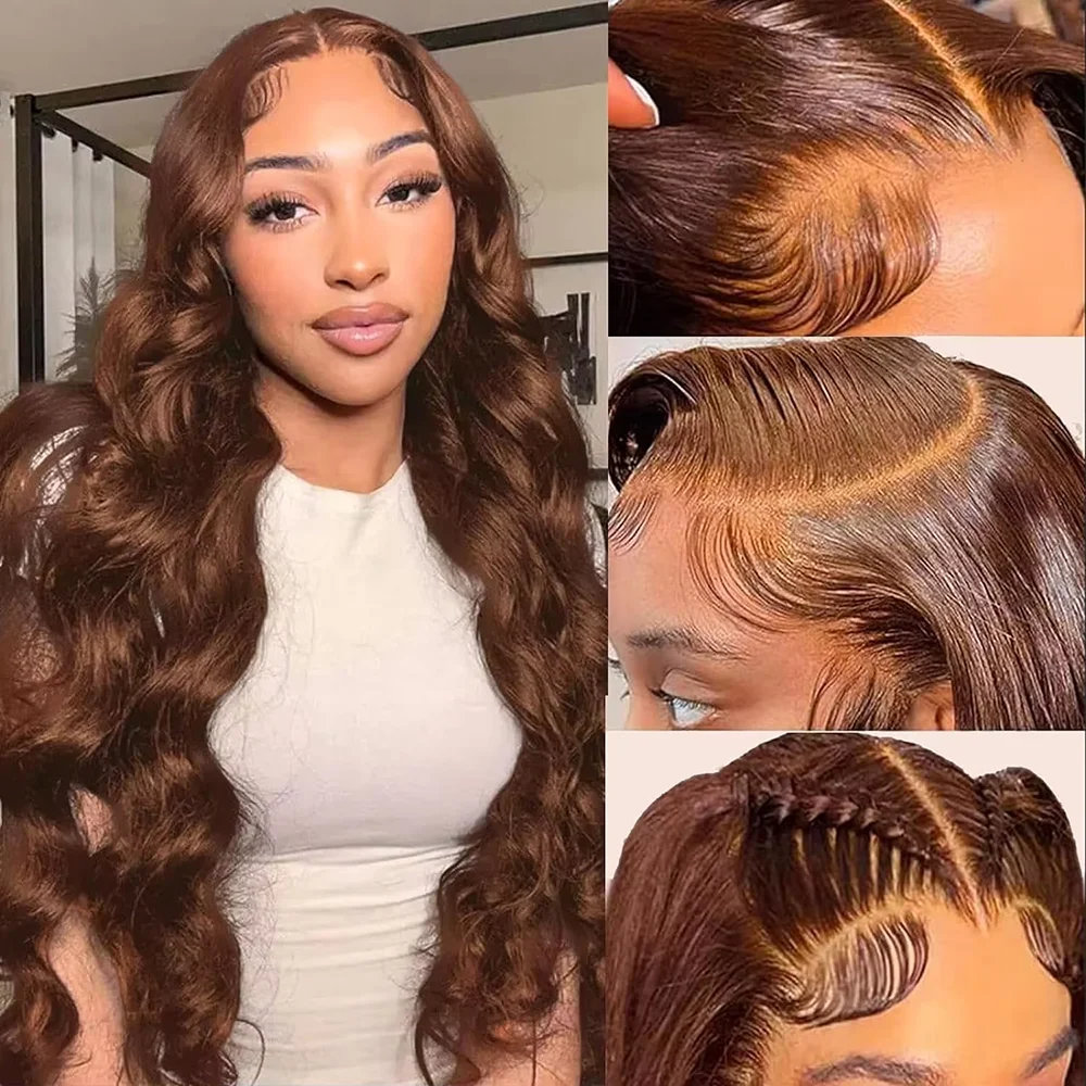 13X6 Schokoladenbraun Hd Lace Front Echthaarperücken Körperwelle Echthaarperücke 46 Zoll 200 Dichte Farbige Echthaarperücken Für Frauen 13X6 Schokoladenbraun Hd Lace Front Echthaarperücken Körperwelle Echthaarperücke 46 Zoll 200 Dichte Farbige Echthaarperücken Für Frauen - Image 3