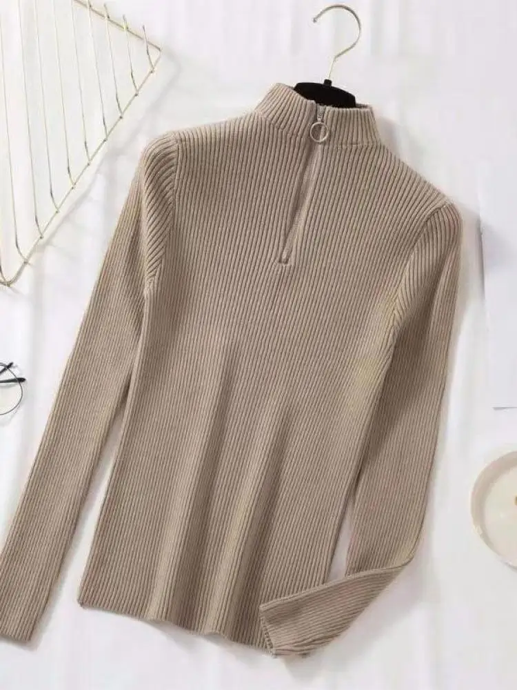 Frauen Mode Solide Gestrickte Pullover Vintage Langarm Reiß Verschluss Grundlegende Halbe Roll Kragen Pullover Weibliche Pullover Schicke Lässige Tops Frauen Mode Solide Gestrickte Pullover Vintage Langarm Reiß Verschluss Grundlegende Halbe Roll Kragen Pullover Weibliche Pullover Schicke Lässige Tops – Bild 11