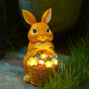 Solar-Gartendekoration Hase mit Blumen, LED-Beleuchtung für Innen und Außen, Garten-Geschenk, Hase-Rasenfigur, Heimdekoration