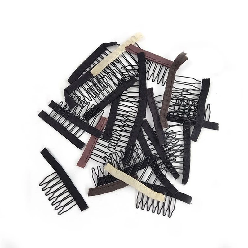 50Pcs Steel Wig Combs And Clips 4/5/6/7 Teeth Wig Comb With Cloth For Making Wig Caps Wig Secure Combs 50Pcs Steel Wig Combs And Clips 4/5/6/7 Teeth Wig Comb With Cloth For Making Wig Caps Wig Secure Combs