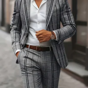 Herren Anzug 2-teilig grau, kariert, Business-Casual
