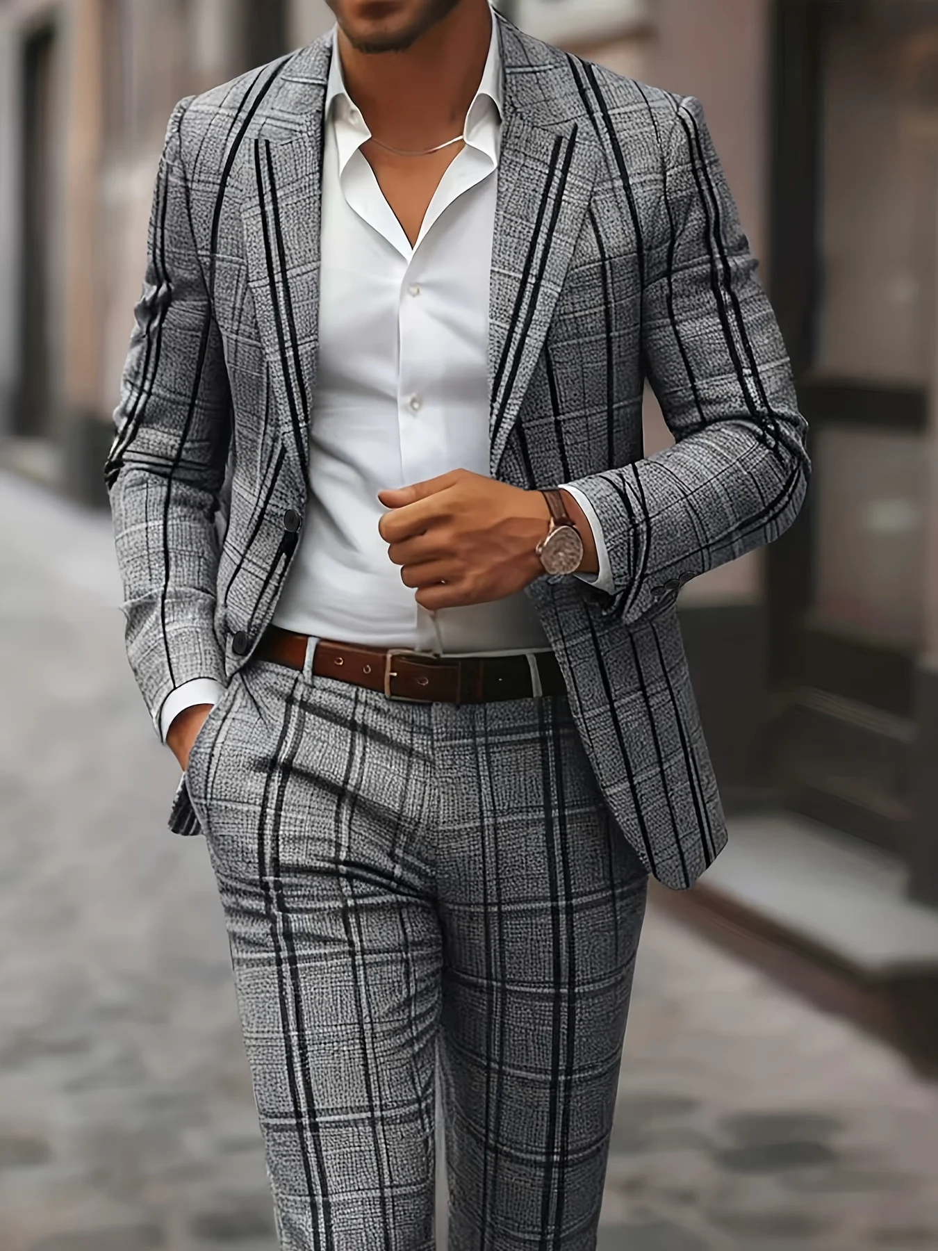 Herren Anzug 2-Teilig Grau, Kariert, Business-Casual Herren Anzug 2-Teilig Grau, Kariert, Business-Casual