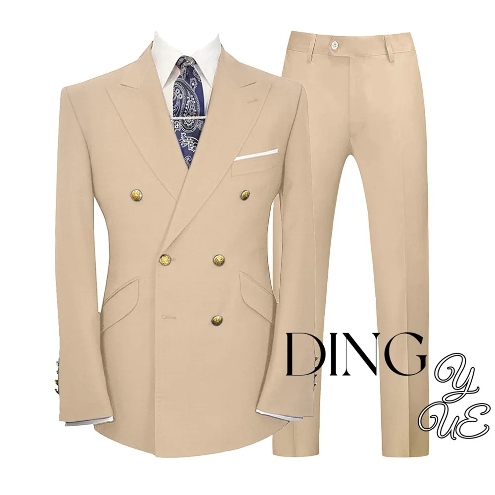 2025 New Men'S Slim Fit 2 Piece Suit Double Breasted Gold Buttons Business Wedding Tuxedo Suits Blazer &Amp; Pants Set Costume Homme 2025 New Men'S Slim Fit 2 Piece Suit Double Breasted Gold Buttons Business Wedding Tuxedo Suits Blazer &Amp; Pants Set Costume Homme - Image 5