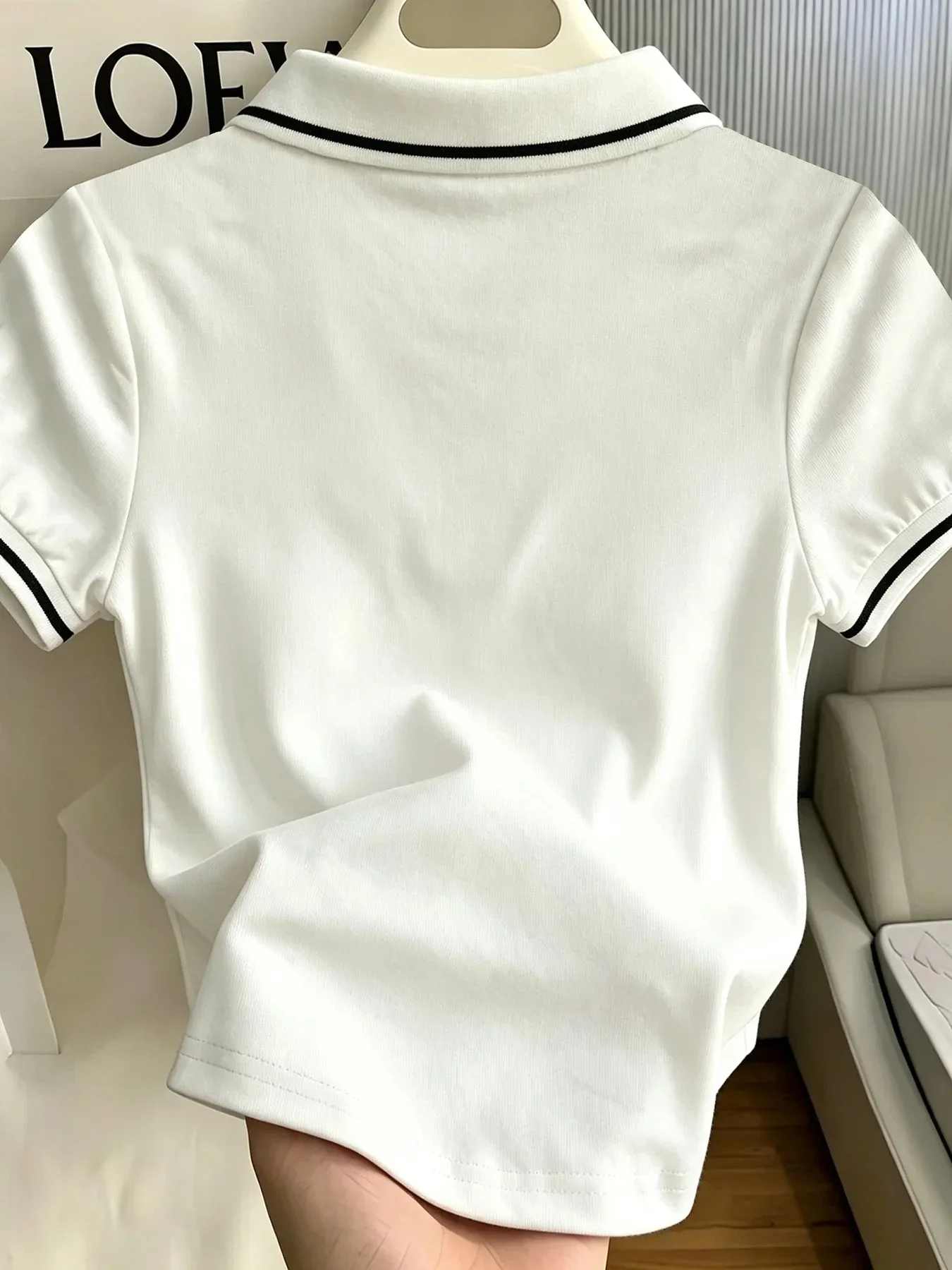 Women’s Y2K Slim Fit Polo Shirt,Contrast-Color Shoulder Panels, Basic Retro Preppy Sport Casual Cropped Streetwear Top Women’s Y2K Slim Fit Polo Shirt,Contrast-Color Shoulder Panels, Basic Retro Preppy Sport Casual Cropped Streetwear Top - Image 3