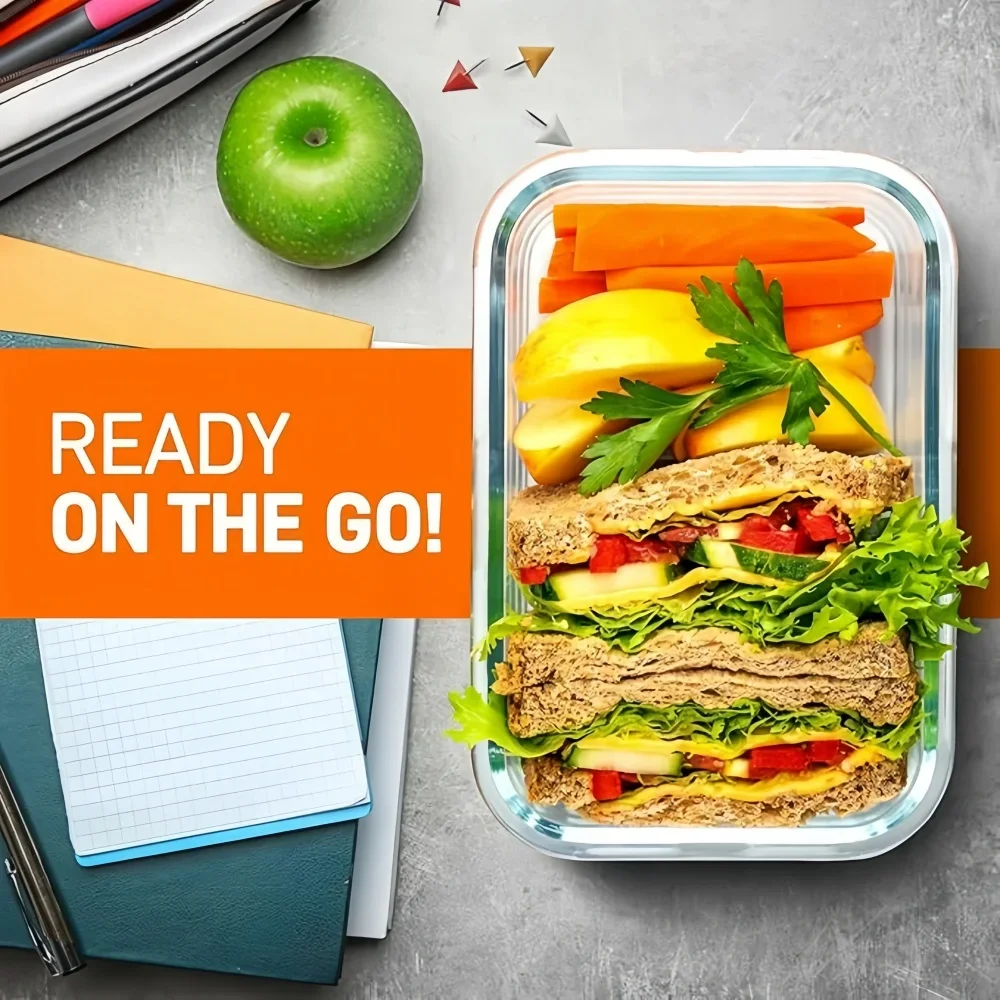 Bpa-Freie Glas-Lunchbox Rechteckige Lebensmittelbehälter Küchenzubehör Sichere Luftdichte Mahlzeiten-Vorbereitungsschale Bento-Box Bpa-Freie Glas-Lunchbox Rechteckige Lebensmittelbehälter Küchenzubehör Sichere Luftdichte Mahlzeiten-Vorbereitungsschale Bento-Box - Image 3