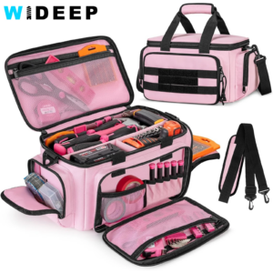 Rosa Werkzeugtasche für Frauen, Damen-Werkzeugtasche, Aufbewahrungsorganisator mit Anti-Reibungs-Boden für Elektriker, Tischler, Handwerker
