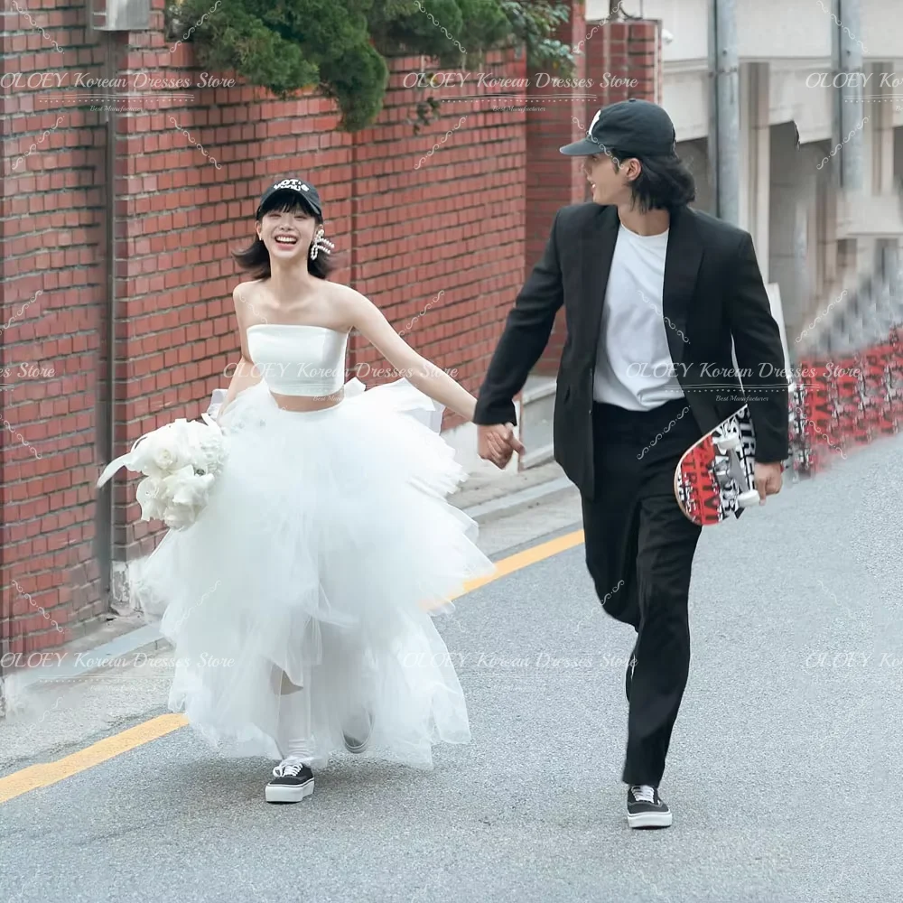 Oloey 2025 White Ruffles Tulle Two Pieces Wedding Dresses Korea Photo Shoot Tulle Princess Bridal Gowns Customized Mariage Oloey 2025 White Ruffles Tulle Two Pieces Wedding Dresses Korea Photo Shoot Tulle Princess Bridal Gowns Customized Mariage - Image 2