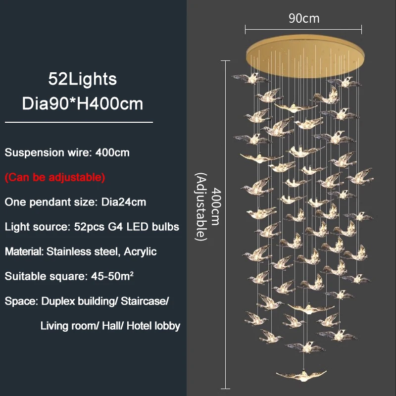 Italienischer Led-Kronleuchter Mit Vogeldesign Für Treppenhaus, Luxuriöse Wohnzimmer-Hängeleuchte, Flur, Lange Spiralförmige Acryllampe Italienischer Led-Kronleuchter Mit Vogeldesign Für Treppenhaus, Luxuriöse Wohnzimmer-Hängeleuchte, Flur, Lange Spiralförmige Acryllampe - Image 8