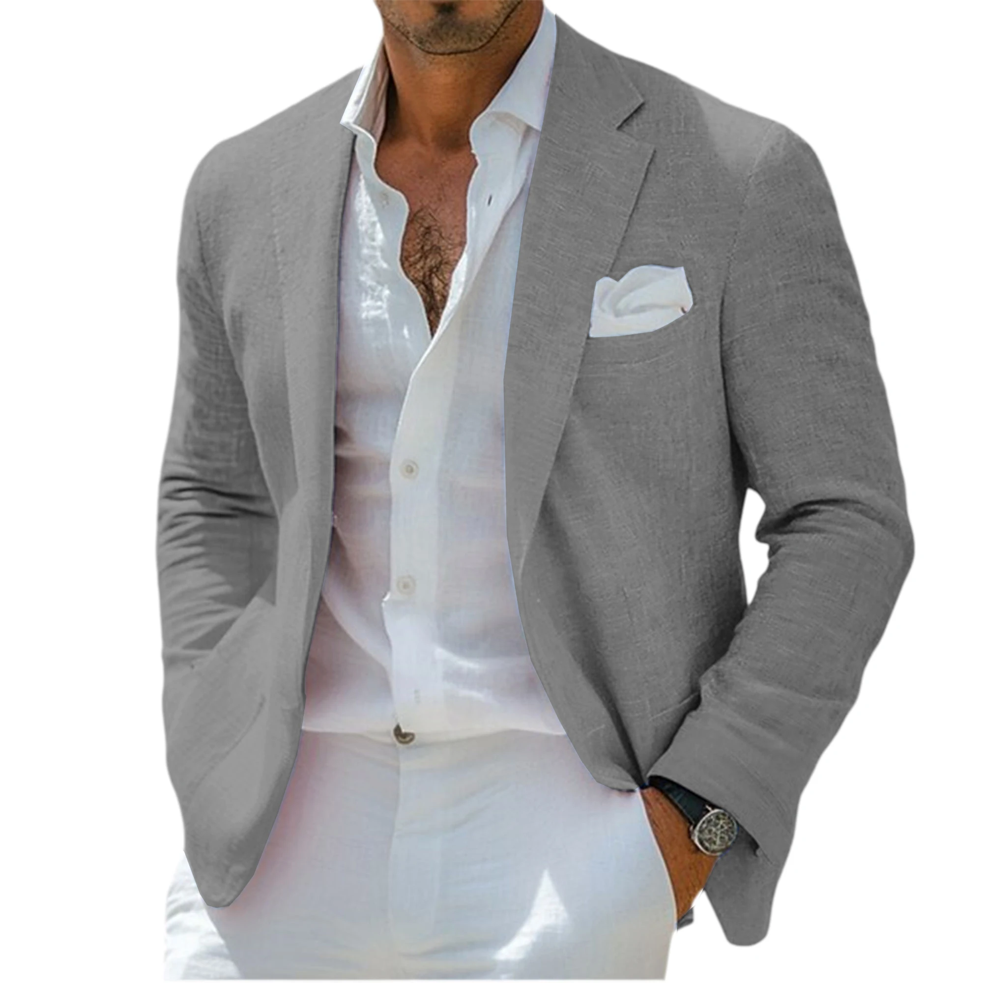 Men's Linen Blend Blazer Notched Lapel Single-Breasted Casual Business Sport Coat Slim Fit Breathable Lightweight Jacket – Bild 15