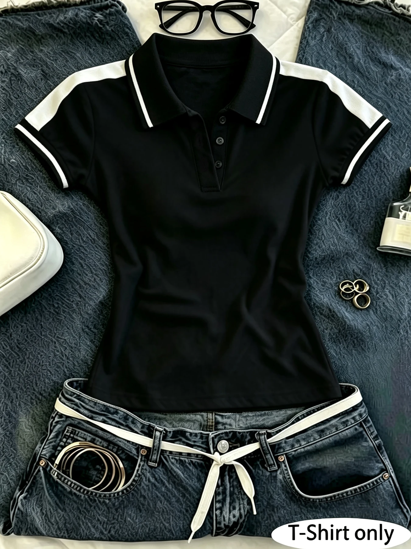 Women’s Y2K Slim Fit Polo Shirt,Contrast-Color Shoulder Panels, Basic Retro Preppy Sport Casual Cropped Streetwear Top Women’s Y2K Slim Fit Polo Shirt,Contrast-Color Shoulder Panels, Basic Retro Preppy Sport Casual Cropped Streetwear Top - Image 2