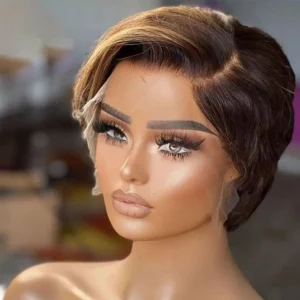 Hightlight Pixie Cut Wig P427 Transparent Lace Human Hair 13×4 Straight Human Hair Wigs Short Bob Wig For Women Natural Hairline