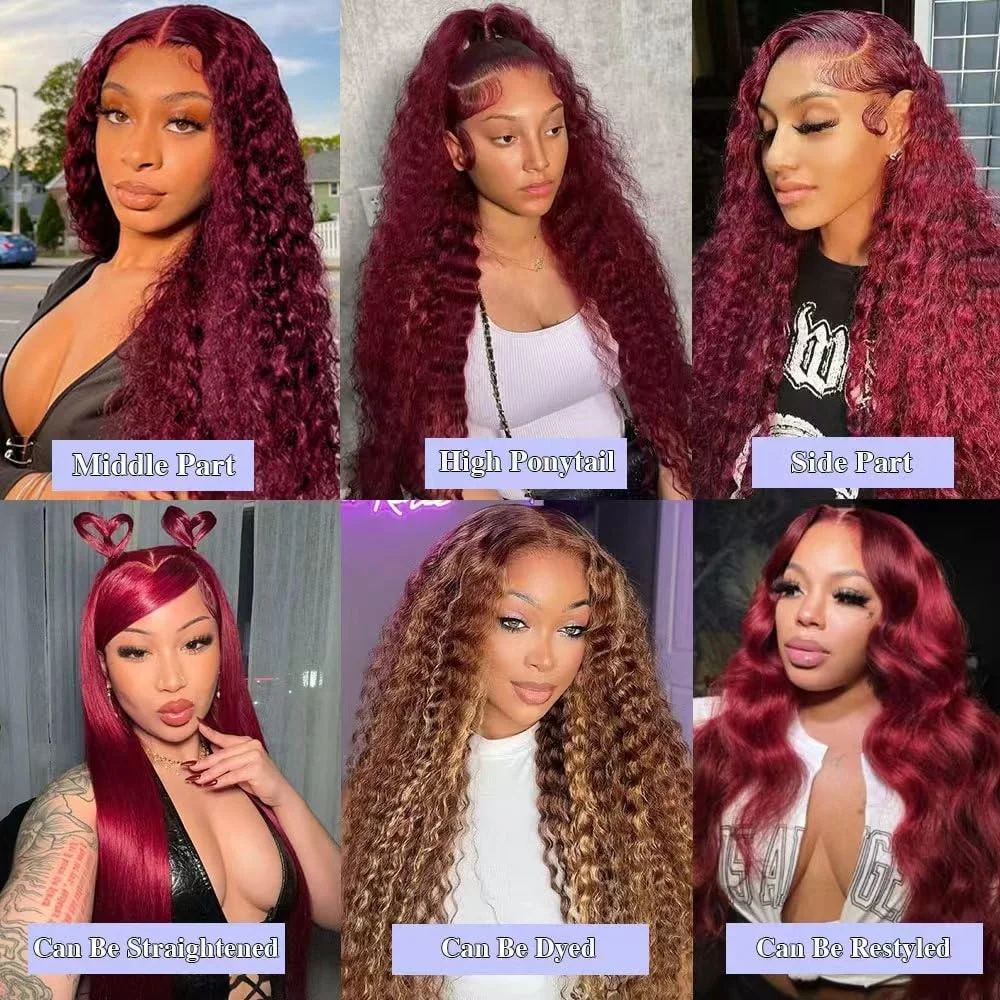 250% 13X4 Hd Transparent 99J Burgundy Loose Wave Lace Front Wigs Deep Wave Frontal Wig Colored 99J Burgundy Deep Curly Lace Front Human Hair Wigs Preplucked For Women 250% 13X4 Hd Transparent 99J Burgundy Loose Wave Lace Front Wigs Deep Wave Frontal Wig Colored 99J Burgundy Deep Curly Lace Front Human Hair Wigs Preplucked For Women - Image 5