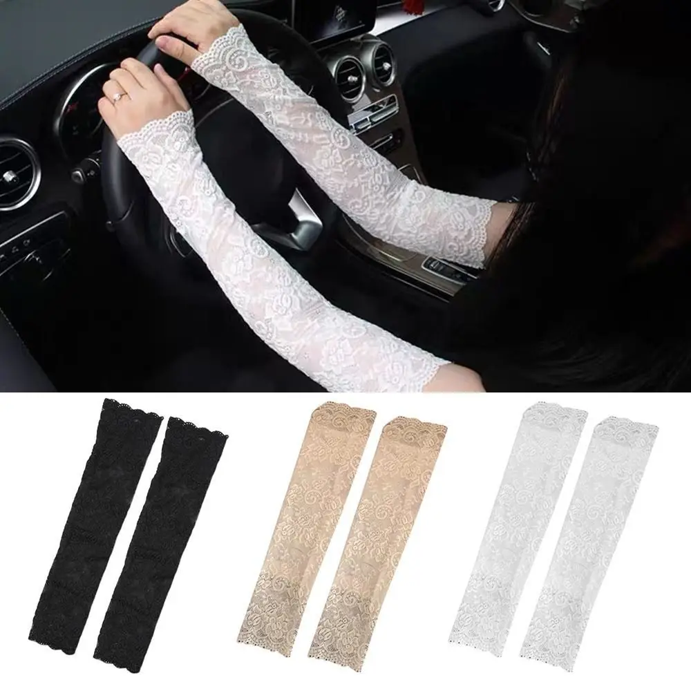 Mesh Lace Sun Protection Arm Sleeves Breathable Floral Embroidery Fingerless Long Sunscreen Elastic Sleeve Mesh Lace Sun Protection Arm Sleeves Breathable Floral Embroidery Fingerless Long Sunscreen Elastic Sleeve