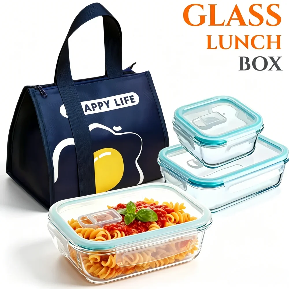 Bpa-Freie Glas-Lunchbox Rechteckige Lebensmittelbehälter Küchenzubehör Sichere Luftdichte Mahlzeiten-Vorbereitungsschale Bento-Box Bpa-Freie Glas-Lunchbox Rechteckige Lebensmittelbehälter Küchenzubehör Sichere Luftdichte Mahlzeiten-Vorbereitungsschale Bento-Box