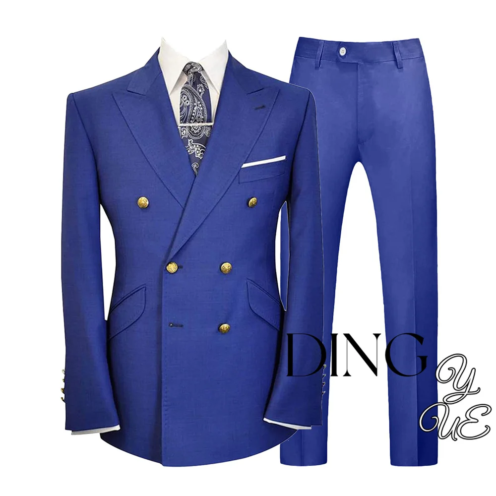 2025 New Men'S Slim Fit 2 Piece Suit Double Breasted Gold Buttons Business Wedding Tuxedo Suits Blazer &Amp; Pants Set Costume Homme 2025 New Men'S Slim Fit 2 Piece Suit Double Breasted Gold Buttons Business Wedding Tuxedo Suits Blazer &Amp; Pants Set Costume Homme - Image 4