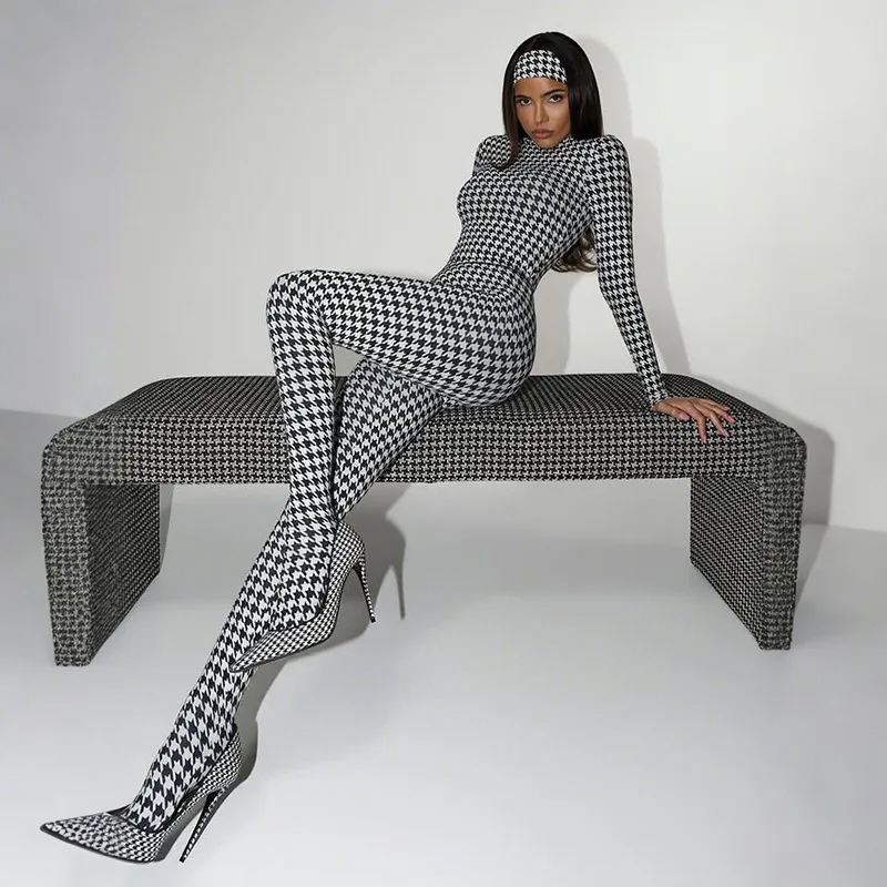 Sstss 2025 Trendy Autumn Winter Houndstooth Print Jumpsuit Women'S Stand Collar Long Sleeve Slim Rompers Overalls Y2K Outfits Sstss 2025 Trendy Autumn Winter Houndstooth Print Jumpsuit Women'S Stand Collar Long Sleeve Slim Rompers Overalls Y2K Outfits - Image 7