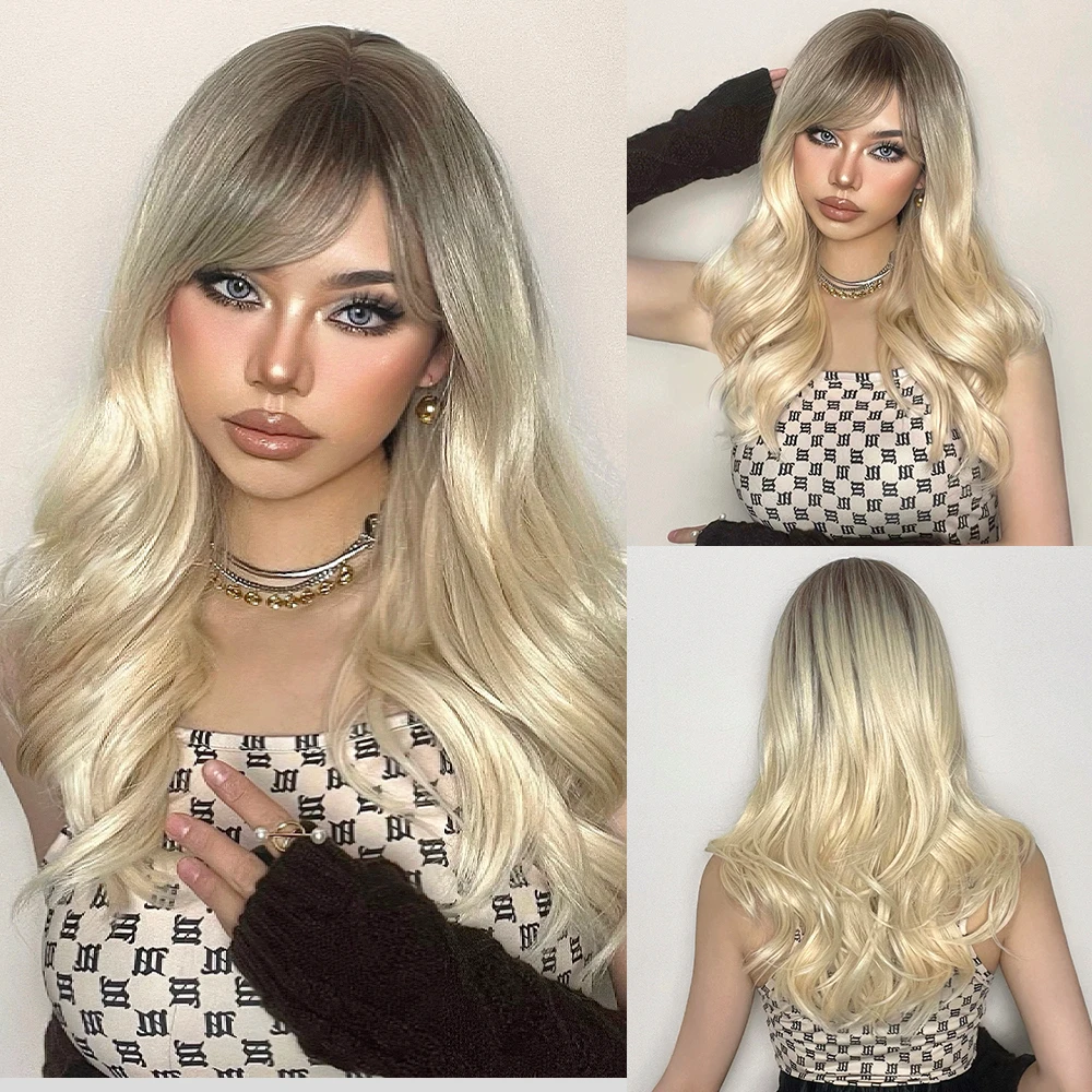 Henry Margu Lange Gewellte Blonde Synthetische Perücken Platin Tägliche Naturhaarperücken Mit Pony Cosplay Perücke Für Frauen Hitzebeständig Henry Margu Lange Gewellte Blonde Synthetische Perücken Platin Tägliche Naturhaarperücken Mit Pony Cosplay Perücke Für Frauen Hitzebeständig - Image 7