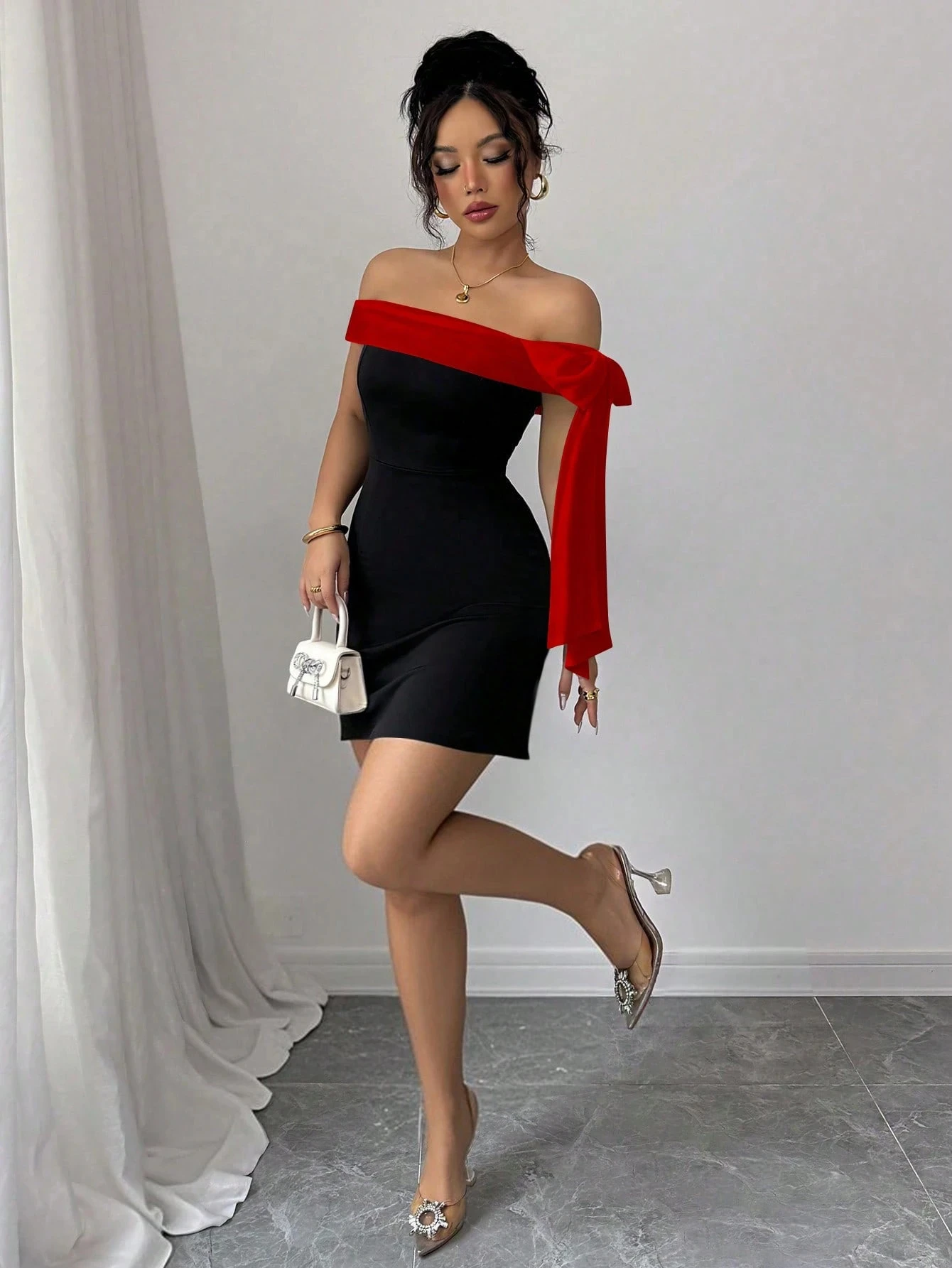 Women Off Shoulder Mini Dress Red Big Bow Spliced Bodycon Short Dresses Elegant Slim Fit Black Little Dress Night Club Party Birthday Outfits Evening Gown Women Off Shoulder Mini Dress Red Big Bow Spliced Bodycon Short Dresses Elegant Slim Fit Black Little Dress Night Club Party Birthday Outfits Evening Gown - Image 3