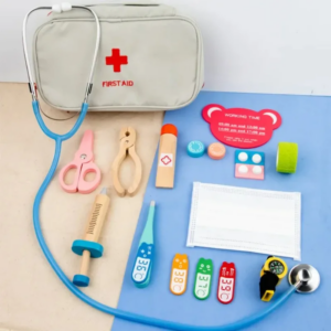Arzt Spielzeug Kinder Holz Pretend Play Kit Spiele für Mädchen Jungen Rot Medizinische Zahnarzt Medizin Box Stoff Taschen für Kinder Set Geschenke