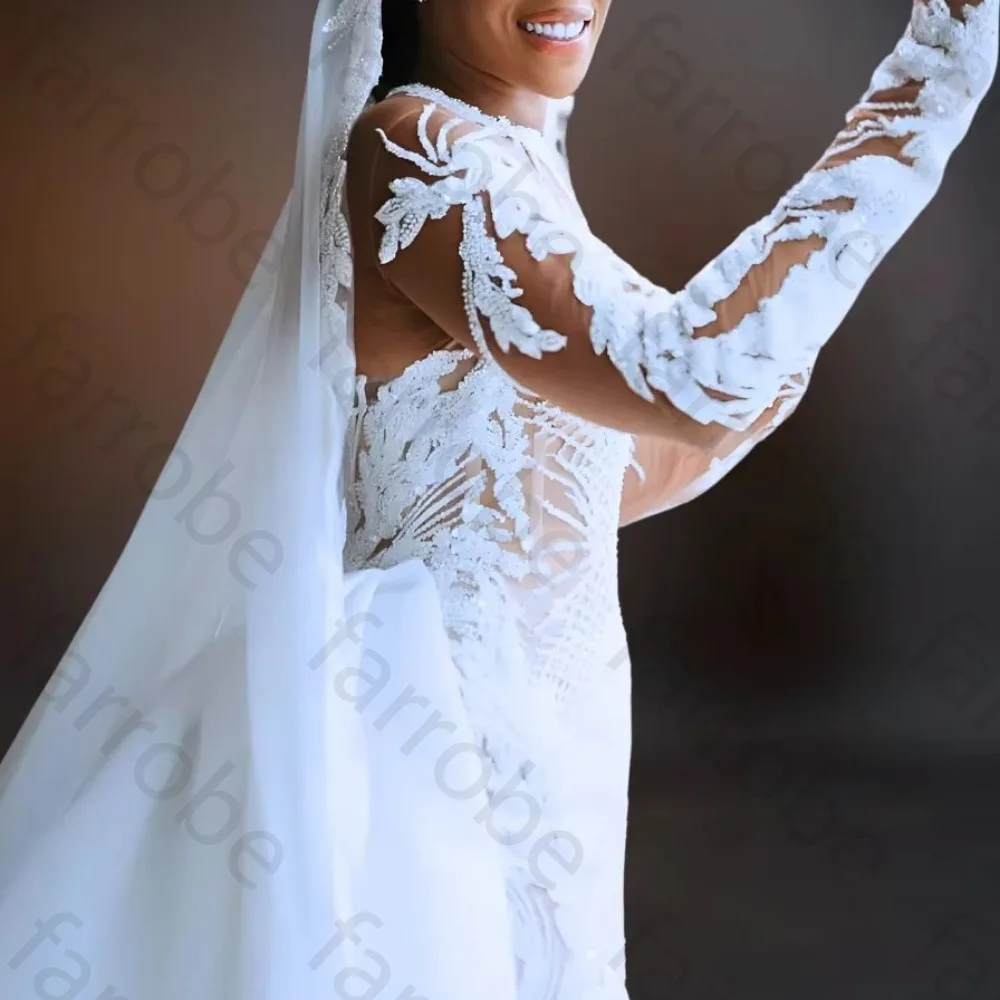Customized Illusion Mermaid Ivory O-Neck Wedding Dresses Elegant Lace Celebrity Dress Exquisite High Quality Prom Party Gowns Customized Illusion Mermaid Ivory O-Neck Wedding Dresses Elegant Lace Celebrity Dress Exquisite High Quality Prom Party Gowns - Image 4