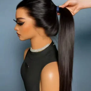 Brasilianisches glattes Echthaar, 13 x 4, transparente Schweizer Spitzenfrontperücken, vorgezupftes Babyhaar, 250 % Dichte, natürliches Schwarz, auf Lager