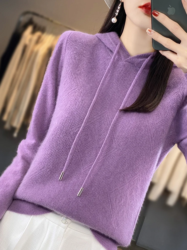 2026 Herbst/Winter Merinowolle Damen Mode Basic Woll-Kapuzenpullover Einfarbig Weicher Langarm Woll-Pullover 2026 Herbst/Winter Merinowolle Damen Mode Basic Woll-Kapuzenpullover Einfarbig Weicher Langarm Woll-Pullover – Bild 5