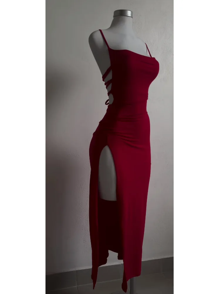 Langes Rückenfreies Damenkleid Mit Schnürung Und Schlitz, Figurbetont Langes Rückenfreies Damenkleid Mit Schnürung Und Schlitz, Figurbetont – Bild 5
