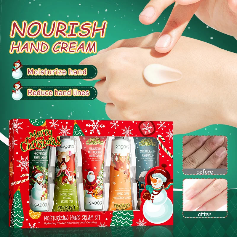 5 stücke SADOER Weihnachten Hand Creme Sets Feuchtigkeitsspendende Pflegende Bleaching Feuchtigkeitsspendende Anti-aging Hände Hautpflege Produkte - Image 2