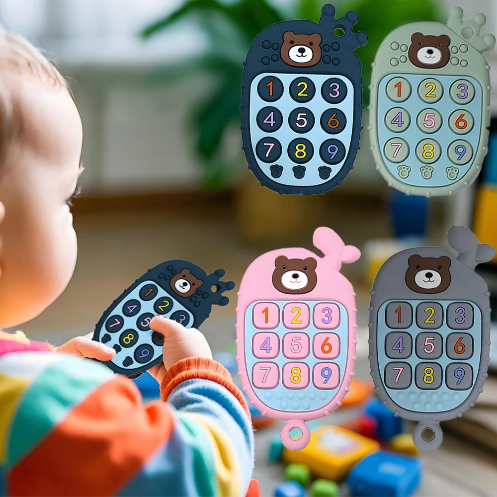 Baby-Beißring aus Silikon in Fernbedienungsform – Niedliches Beißspielzeug für Babys mit dekorativem Tastendesign – Bild 2