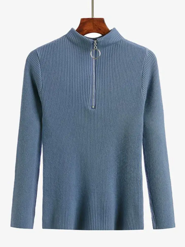 Frauen Mode Solide Gestrickte Pullover Vintage Langarm Reiß Verschluss Grundlegende Halbe Roll Kragen Pullover Weibliche Pullover Schicke Lässige Tops Frauen Mode Solide Gestrickte Pullover Vintage Langarm Reiß Verschluss Grundlegende Halbe Roll Kragen Pullover Weibliche Pullover Schicke Lässige Tops – Bild 3