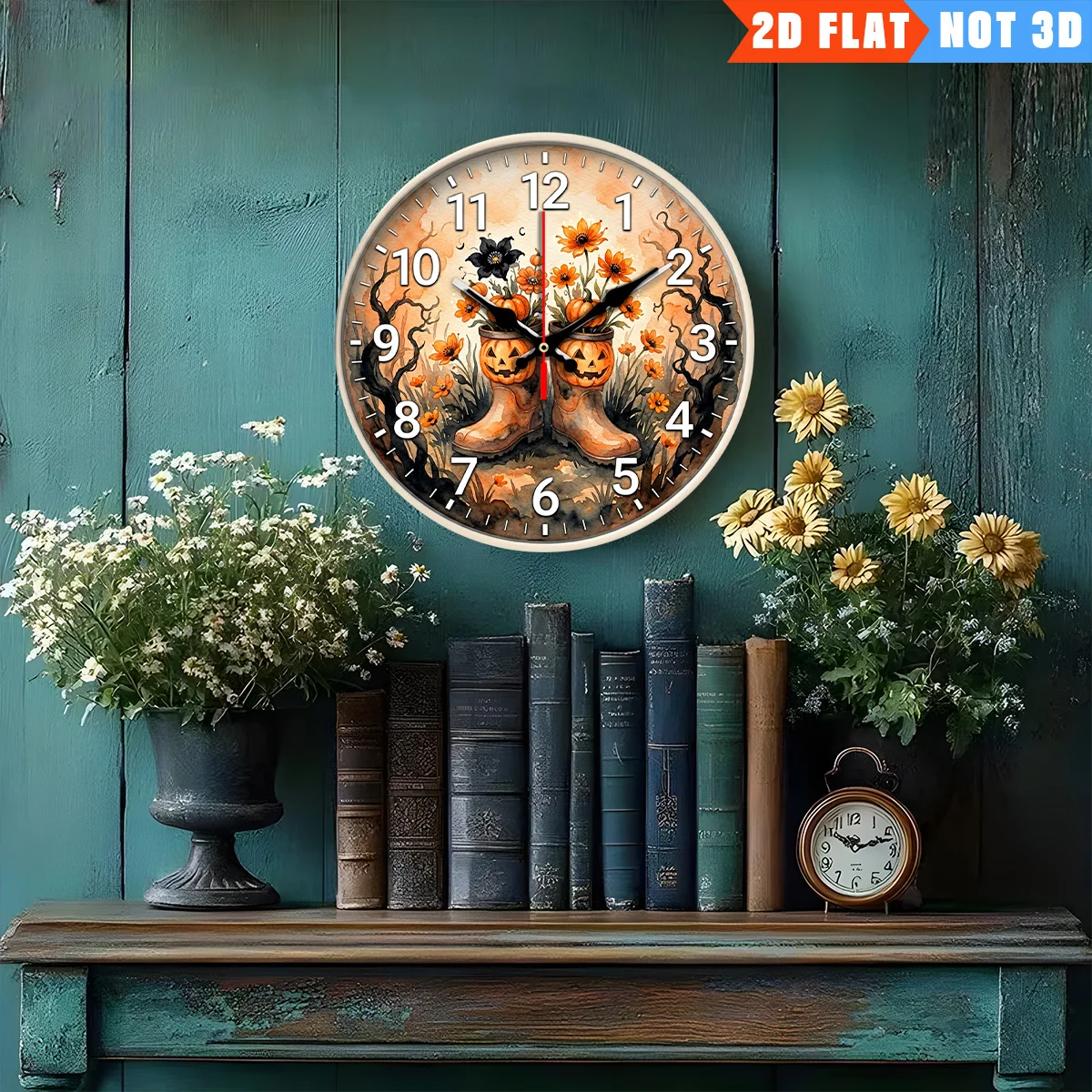Moderne Wecker-Wanduhr, Lustige 2D-Runde Deko-Uhr Mit Kürbiskopf Und Gummistiefeln, 10,0 Zoll, Geräuschlos, Batteriebetrieben, Stilvolle Heimdekoration, Geeignet Für Wohnzimmer, Schlafzimmer, Bücherregal Und Bar, Perfektes Weihnachtsgeschenk, Geeignet Für Jeden Raum. Moderne Wecker-Wanduhr, Lustige 2D-Runde Deko-Uhr Mit Kürbiskopf Und Gummistiefeln, 10,0 Zoll, Geräuschlos, Batteriebetrieben, Stilvolle Heimdekoration, Geeignet Für Wohnzimmer, Schlafzimmer, Bücherregal Und Bar, Perfektes Weihnachtsgeschenk, Geeignet Für Jeden Raum. - Image 2