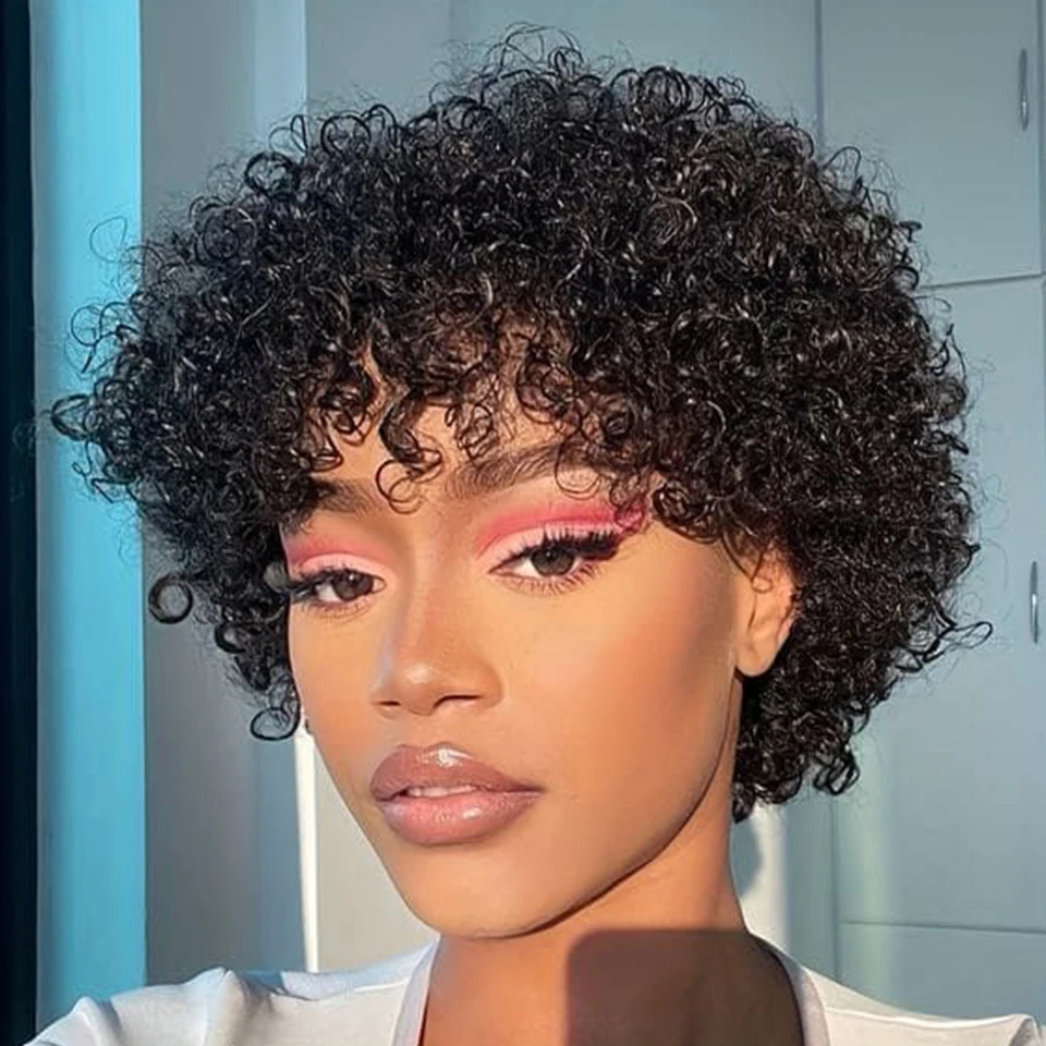 Kurze Afro-Locken Bob-Perücke Mit Pony, Echthaar (Remy), Naturbraun, Wear And Go Kurze Afro-Locken Bob-Perücke Mit Pony, Echthaar (Remy), Naturbraun, Wear And Go