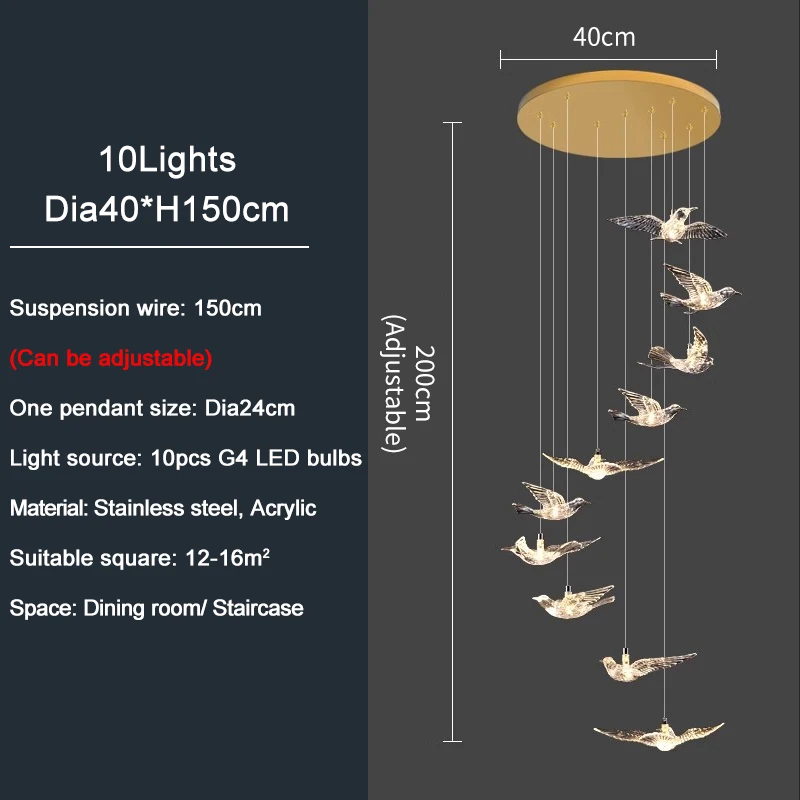 Italienischer Led-Kronleuchter Mit Vogeldesign Für Treppenhaus, Luxuriöse Wohnzimmer-Hängeleuchte, Flur, Lange Spiralförmige Acryllampe Italienischer Led-Kronleuchter Mit Vogeldesign Für Treppenhaus, Luxuriöse Wohnzimmer-Hängeleuchte, Flur, Lange Spiralförmige Acryllampe - Image 18
