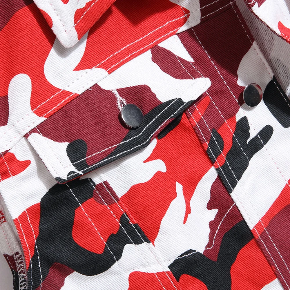 Männer Rot Camouflage Denim Weste Casual Baumwolle Weste Tank Top Männer Rot Camouflage Denim Weste Casual Baumwolle Weste Tank Top - Image 4