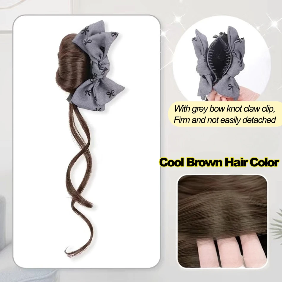 Synthetische Pferdeschwanz-Haarverlängerungen Mit Niedrigem Seitlichem Krawatte Und Schleife, Lazy Style Dragon Beard Bun-Haarteil Für Den Täglichen Gebrauch Von Frauen Synthetische Pferdeschwanz-Haarverlängerungen Mit Niedrigem Seitlichem Krawatte Und Schleife, Lazy Style Dragon Beard Bun-Haarteil Für Den Täglichen Gebrauch Von Frauen - Image 7